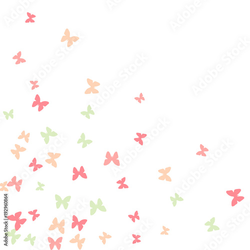 Spring Background with Colorful Butterflies. Simple Feminine Pattern for Card, Invitation, Print. Trendy Decoration with Beautiful Butterfly Silhouettes. Vector Background with Moth.