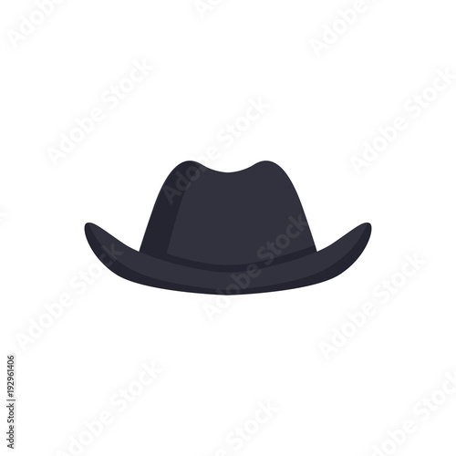 Black bowler hat, carnival headdress element cartoon vector Illustration on a white background