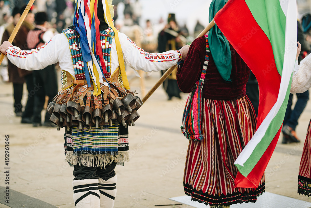 Kukeri (Old Bulgarian pagan traditonal celebration ) in Surva festival, Pernik Bulgaria