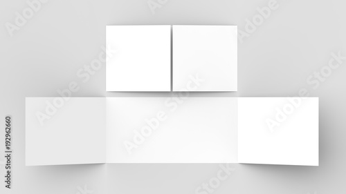Horizontal - landscape gate fold brochure mock up isolated on soft gray background. 3D illustrating.