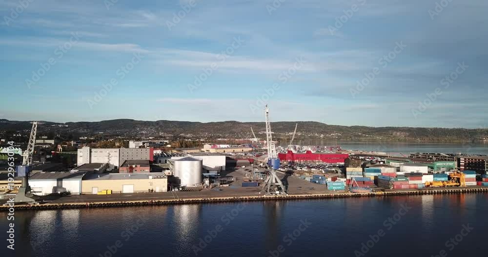 Aerial shots over Drammen harbor in Norway Aerial shots over Drammen harbor in Norway