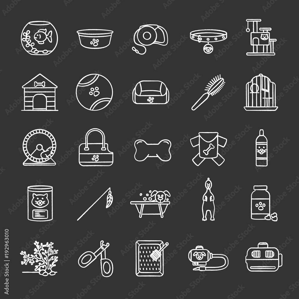 Pets supplies chalk icons set Pets supplies chalk icons set