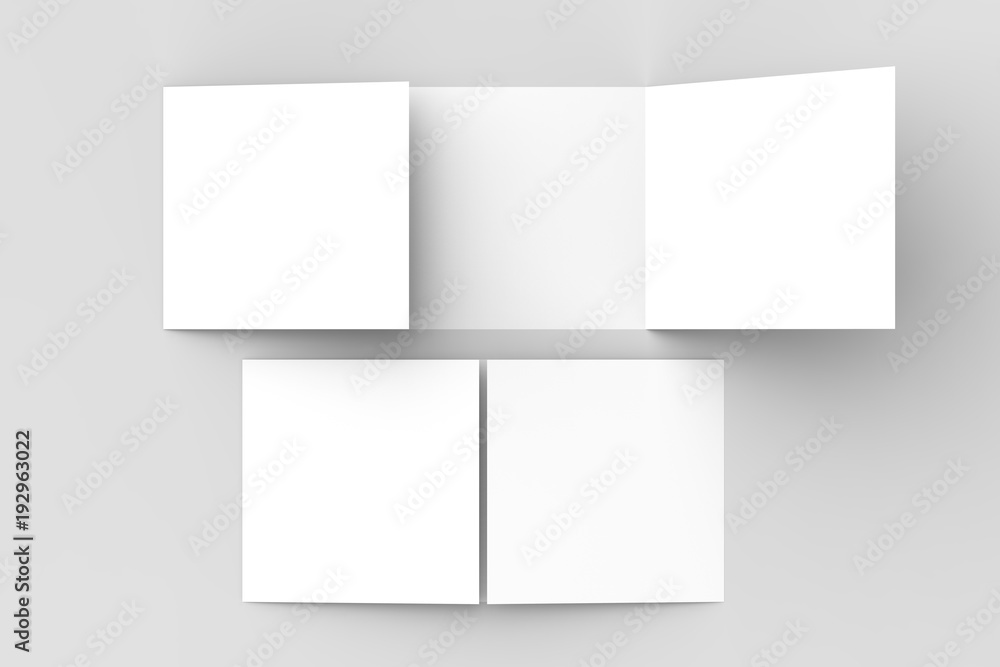 Horizontal - landscape gate fold brochure mock up isolated on soft gray background. 3D illustrating. Horizontal - landscape gate fold brochure mock up isolated on soft gray background. 3D illustrating.