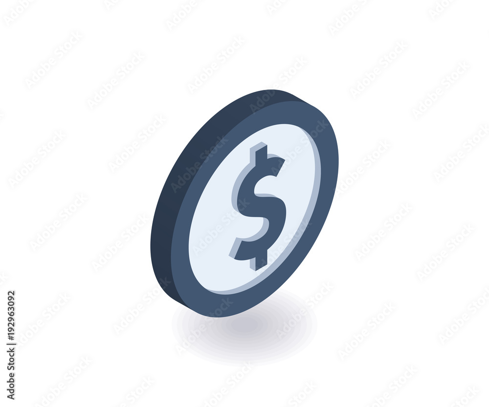 Coin icon. Vector illustration in flat isometric 3D style. Coin icon. Vector illustration in flat isometric 3D style.
