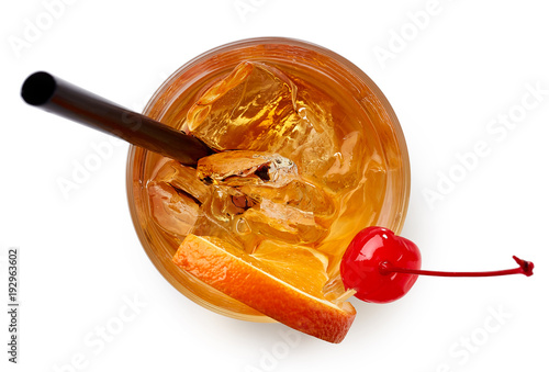 Glass of Old fashioned cocktail