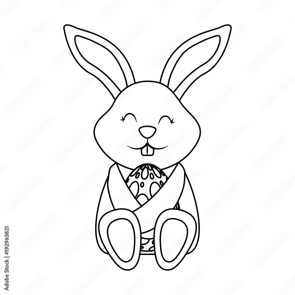 Obraz premium little cute rabbit hugs easter egg vector illustration