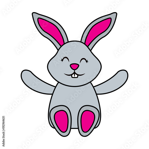 cute little bunny sitting animal happy vector illustration © Gstudio