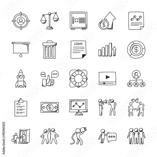 Business Doodle Icons Set