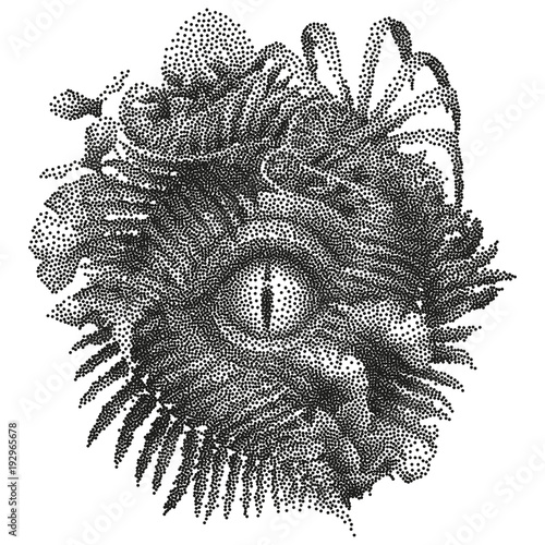Graphic dinosaur eye and prehistoric plants