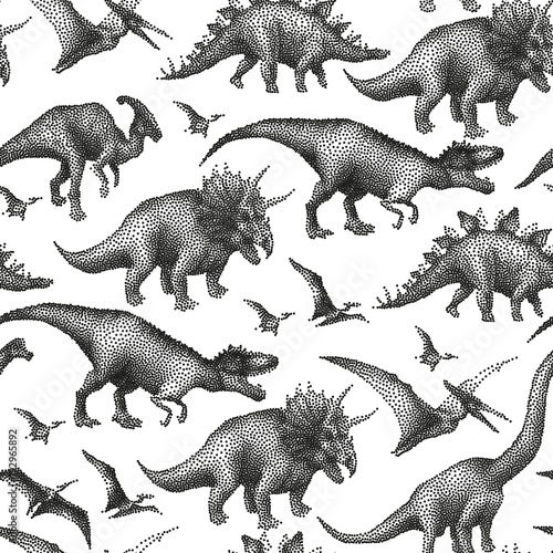 Dinosaurs in stippling technique