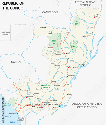 Republic of the congo road vector map photo