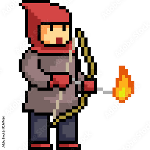 vector pixel art archer fire