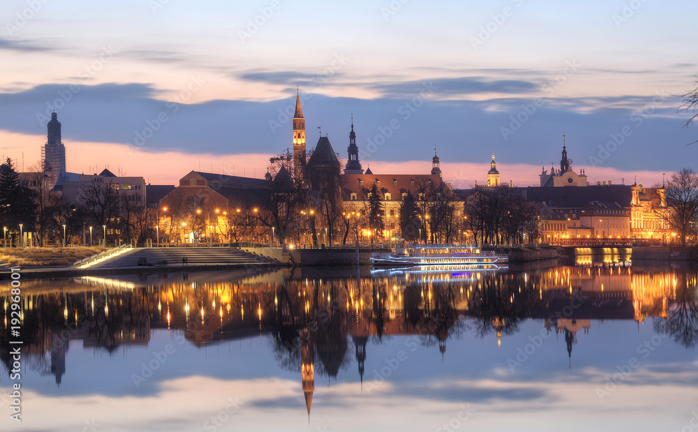 Evening urban view of Wroclaw, Poland.