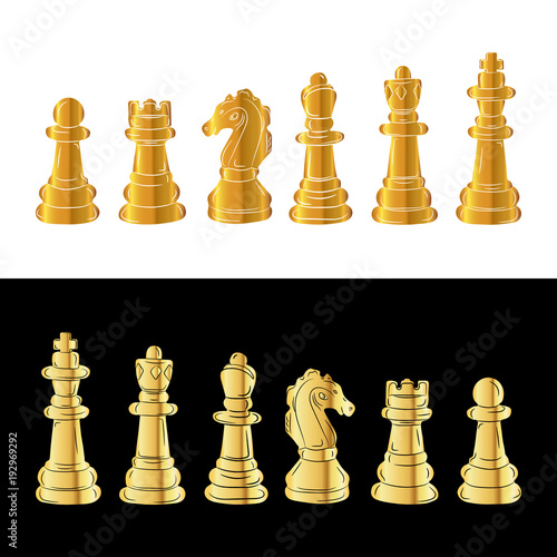 Set of gold chess pieces. Vector illustration