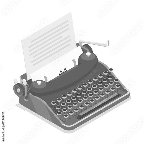 Black old style typewriter isometric vector icon.