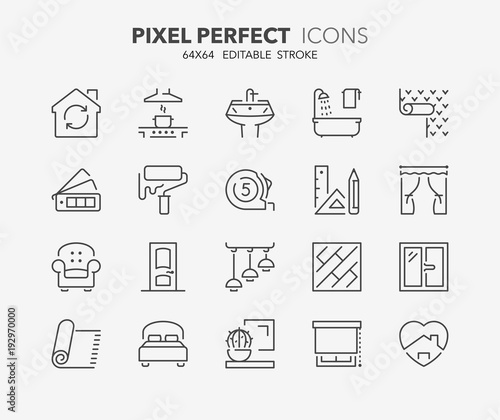 home decoration thin line icons