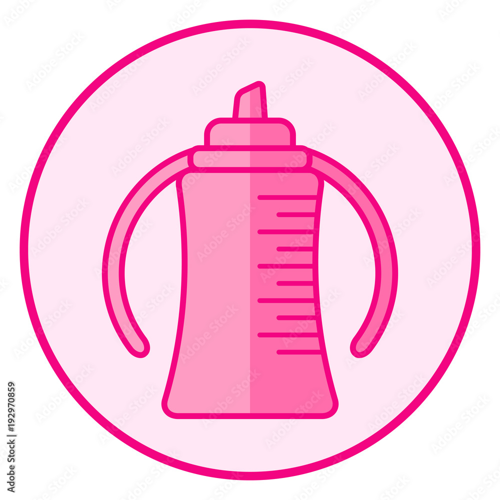 Bottle. Pink baby icon on a white background, line art vector design. Bottle. Pink baby icon on a white background, line art vector design.