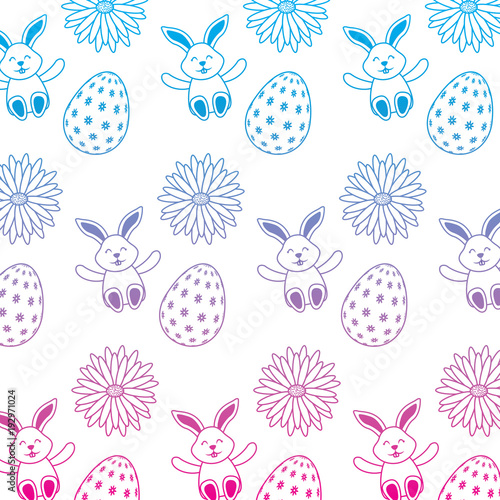 beautiful easter egg rabbit flower daisy decoration pattern vector illustration degrade color line image