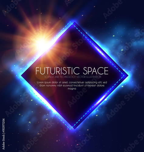 Abstract Geomrtic Banner with Neon Lights. Trendy Party Poster Template. Futuristic Space. Magic and Mystery Design.