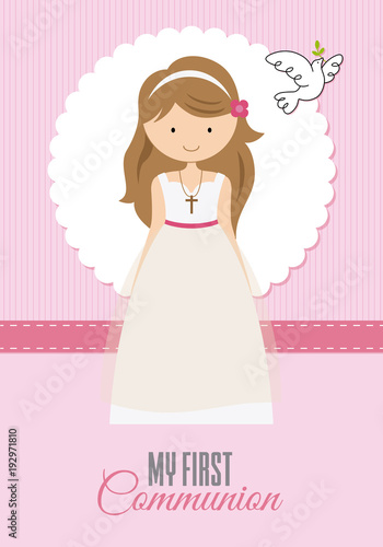 my first communion girl.  girl dressed as a communion