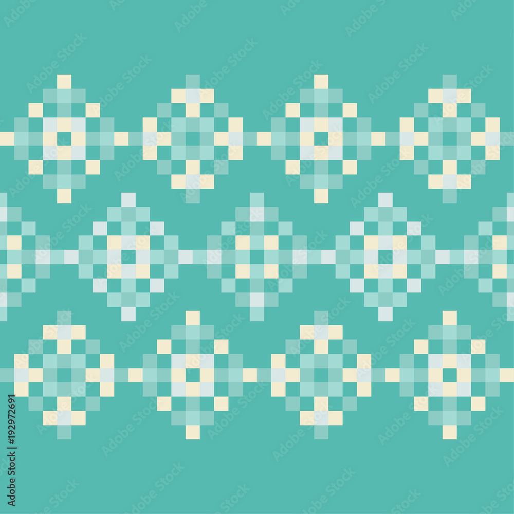 Seamless vector background with Norwegian snowflakes. The texture of the primitive snowflakes. Pixel snowflakes. Winter pattern. Textile rapport.