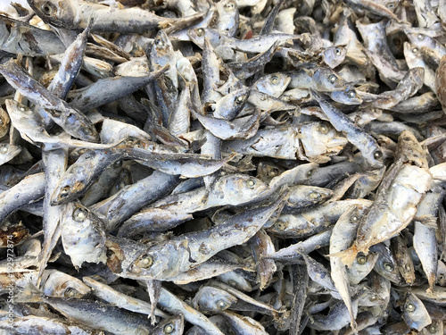 Dried fish in pieces in market. Phuket Thailand.