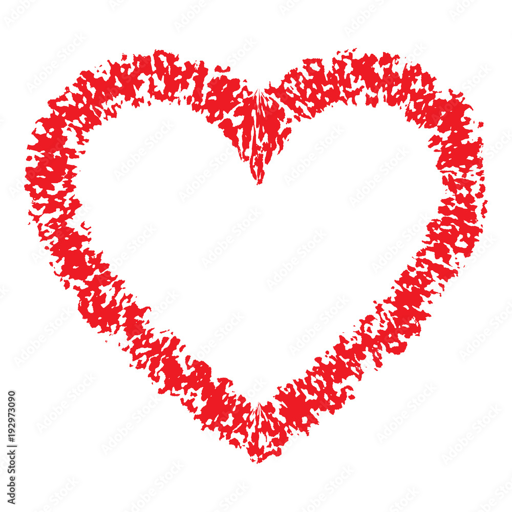 Red Hand Drawn Thick Ñontour Grunge Heart logo. Vector illustration.