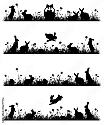 Easter Banner Meadow black Silhouettes bunnies 