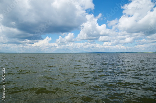 Summer view of Pleshcheyevo lake from the waterfront. Pereslavl - Zalesskiy, Yaroslavl region, Russia photo