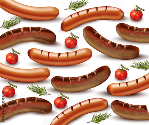Sausage pattern Vector realistic. Grilled beef and pork meats