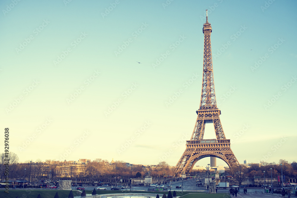 Landscape of the Eiffel Tower of Paris in a sunset