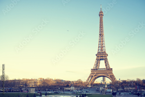 Landscape of the Eiffel Tower of Paris in a sunset