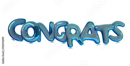 Congrats made of Blue helium Balloons. 3d rendering isolated on white background