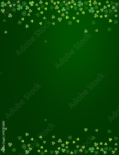Clover shamrock leaves isolated on dark green background. Abstract St. Patrick's day border background with place for your text for your greeting cards design or poster. Vector illustration