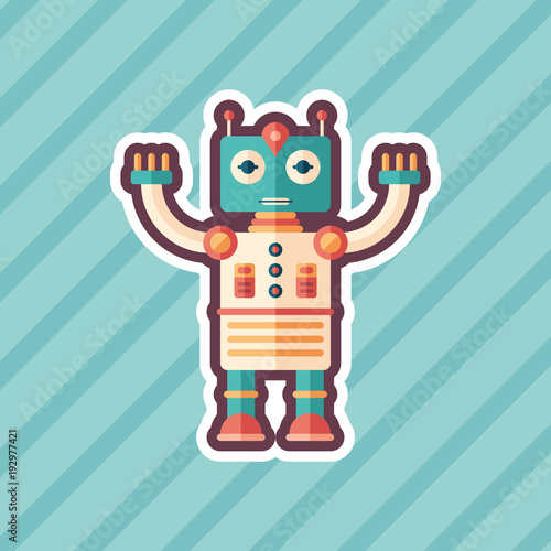 Space captain robot sticker flat icon with color background.
