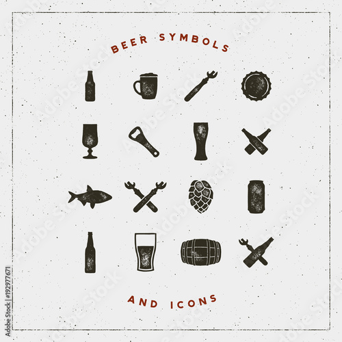 set of beer symbols and icons with letterpress effect. vector illustration