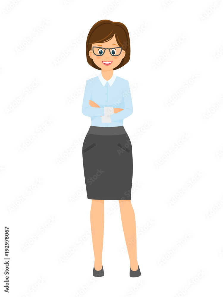 Cartoon smiling businesswoman with arms crossed on chest.Isolated on white background. Vector illustration Cartoon smiling businesswoman with arms crossed on chest.Isolated on white background. Vector illustration