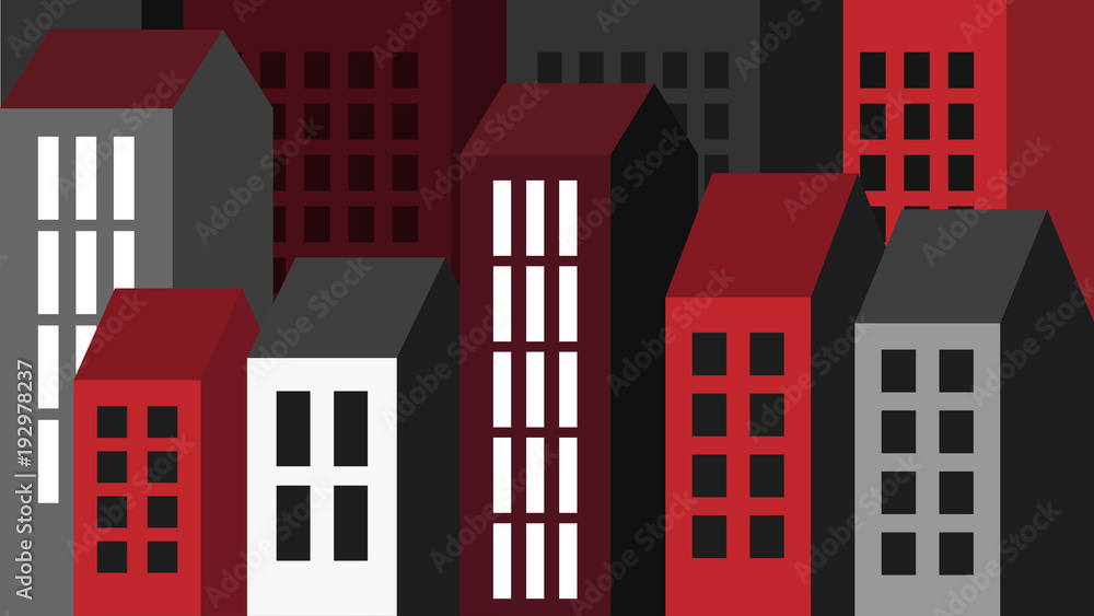 Color city, red, black, white buildings vector. EPS10