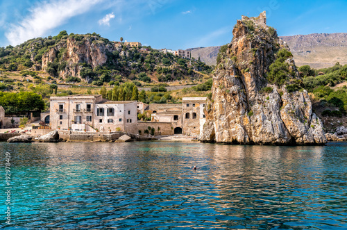 View of Scopello village at Zingaro Nature Reserve, Sicily, Italy