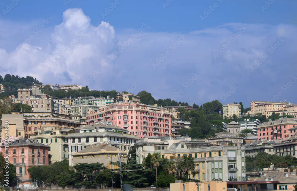 mediterranean panorama on the hills of genoa