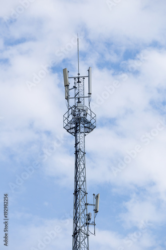 Communication Tower with antenna and satellite dish telecom network