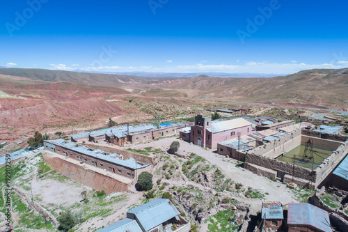 Aerial view of the Pulacayo ghost town in Potosi, Bolivia