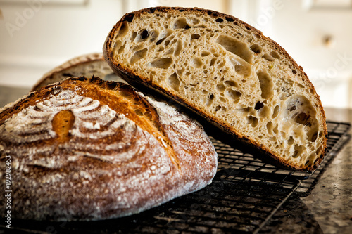Delicious homemade sourdough baked bread photo