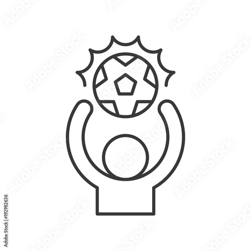 Goal keeper keep ball in hand, thin line icon