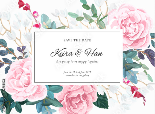 Floral wedding invitation d...