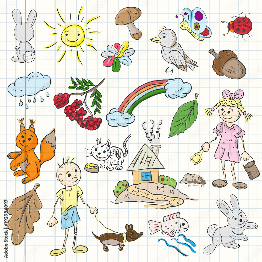 Fototapeta premium childrens color illustration in sketch style