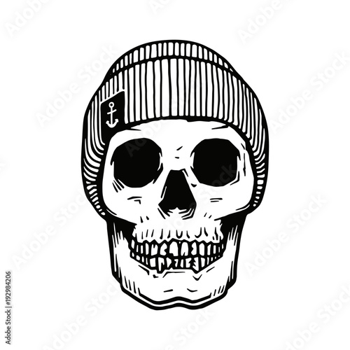 Monochrome sailor skull with winter hat