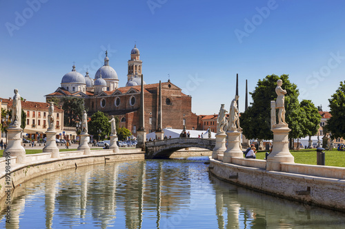 Murais de parede Padua, Prato della Valle, view from the canal to the Basilica of Santa Giustina,