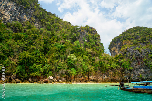 Beautiful landscape with rocks, cliffs, tropical beach. Krabi, Thailand.