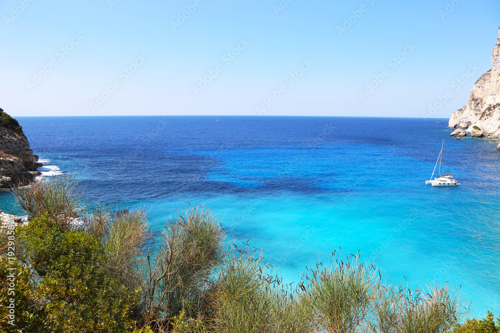 landscape of Erimitis beach Paxos Ionian islands Greece